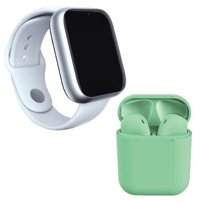 Kit 1 Relógio Smartwatch Branco + 1 Fone Inpods 12 Verde