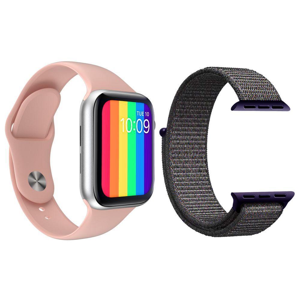 Kit 1 Smartwatch W26 Rosa + 1 Pulseira Azul Marinho - 1