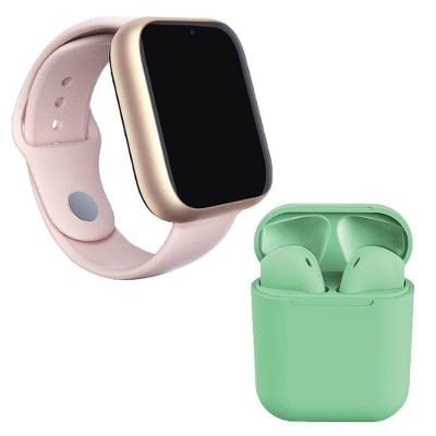 Kit 1 Relógio Smartwatch Rosa + 1 Fone Inpods 12 Verde 42mm