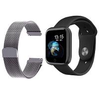 Kit 1 Smartwatch T80 Preto + 1 Pulseira Prata - 1