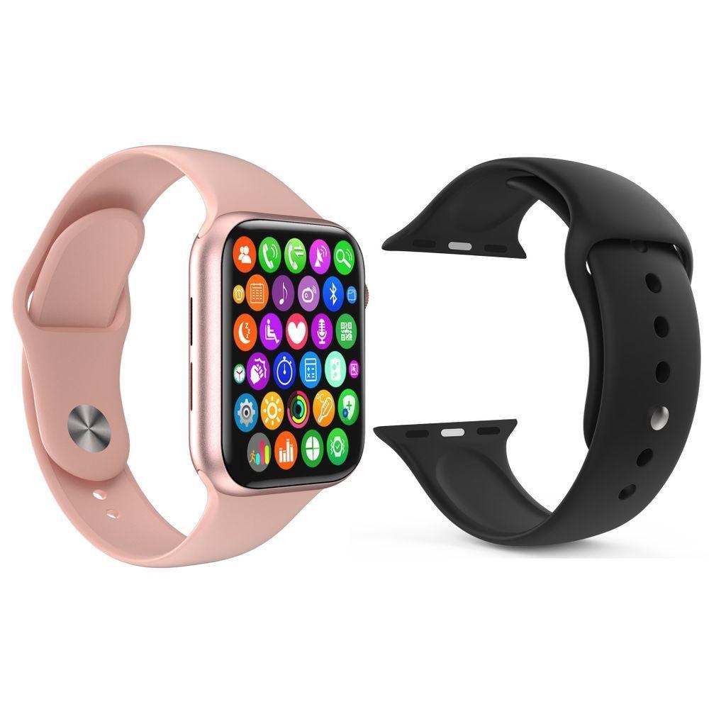 Kit 1 Smartwatch Iwo9 Lite Rosa + 1 Pulseira Extra Preto - 1