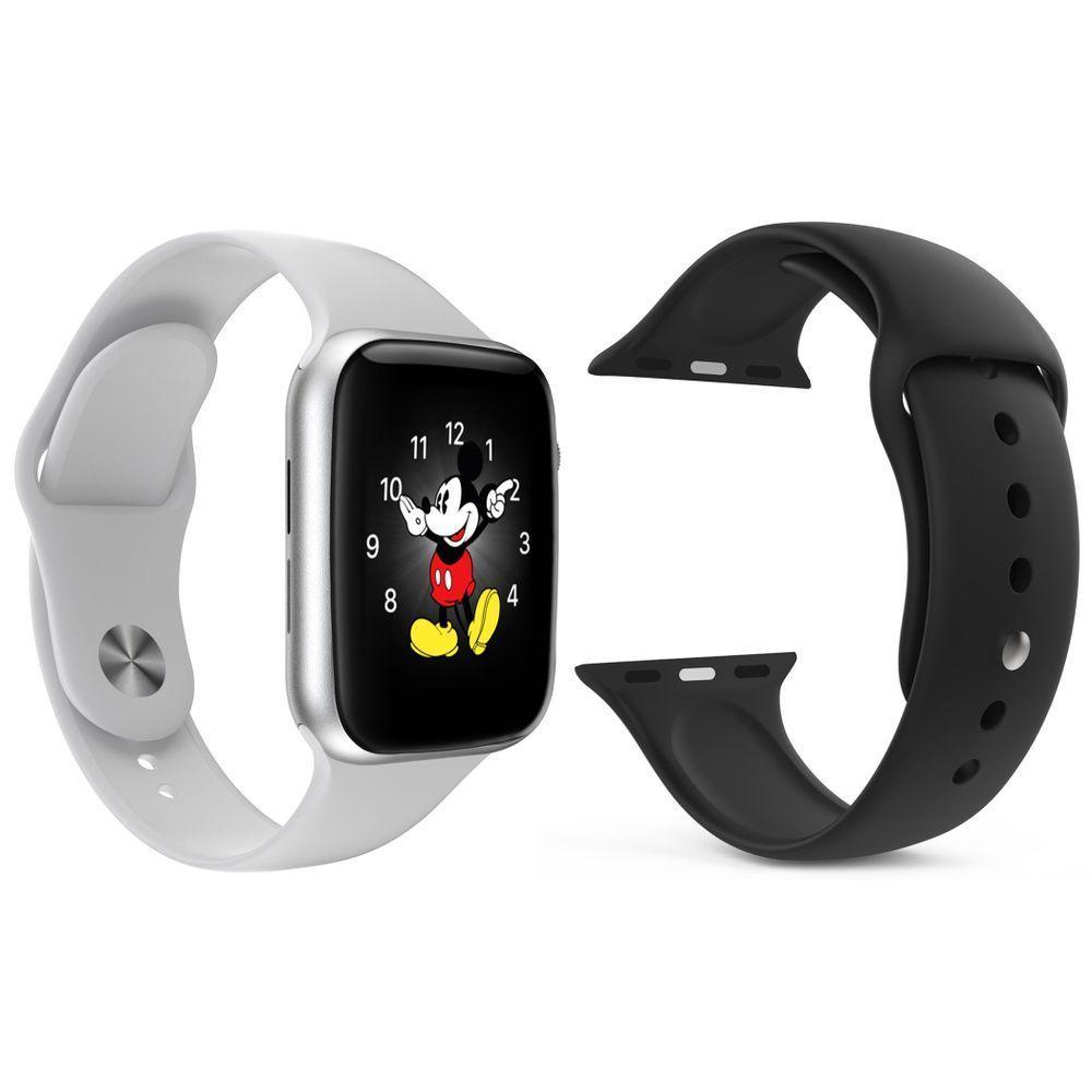 Kit 1 Relógio Smartwatch Branco + 1 Pulseira Silicone Preto - 1