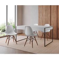 Mesa Jantar Industrial Retangular Branca 137X90Cm Base Ferro Preto C/4 Cadeiras Brancas Cor: Branco - 1