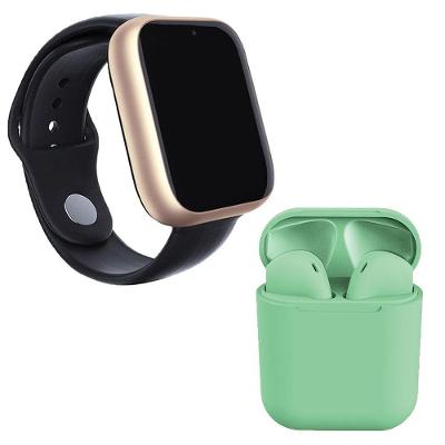 Kit 1 Relógio Smartwatch Z6 Dourado + 1 Fone Inpods 12 Verde