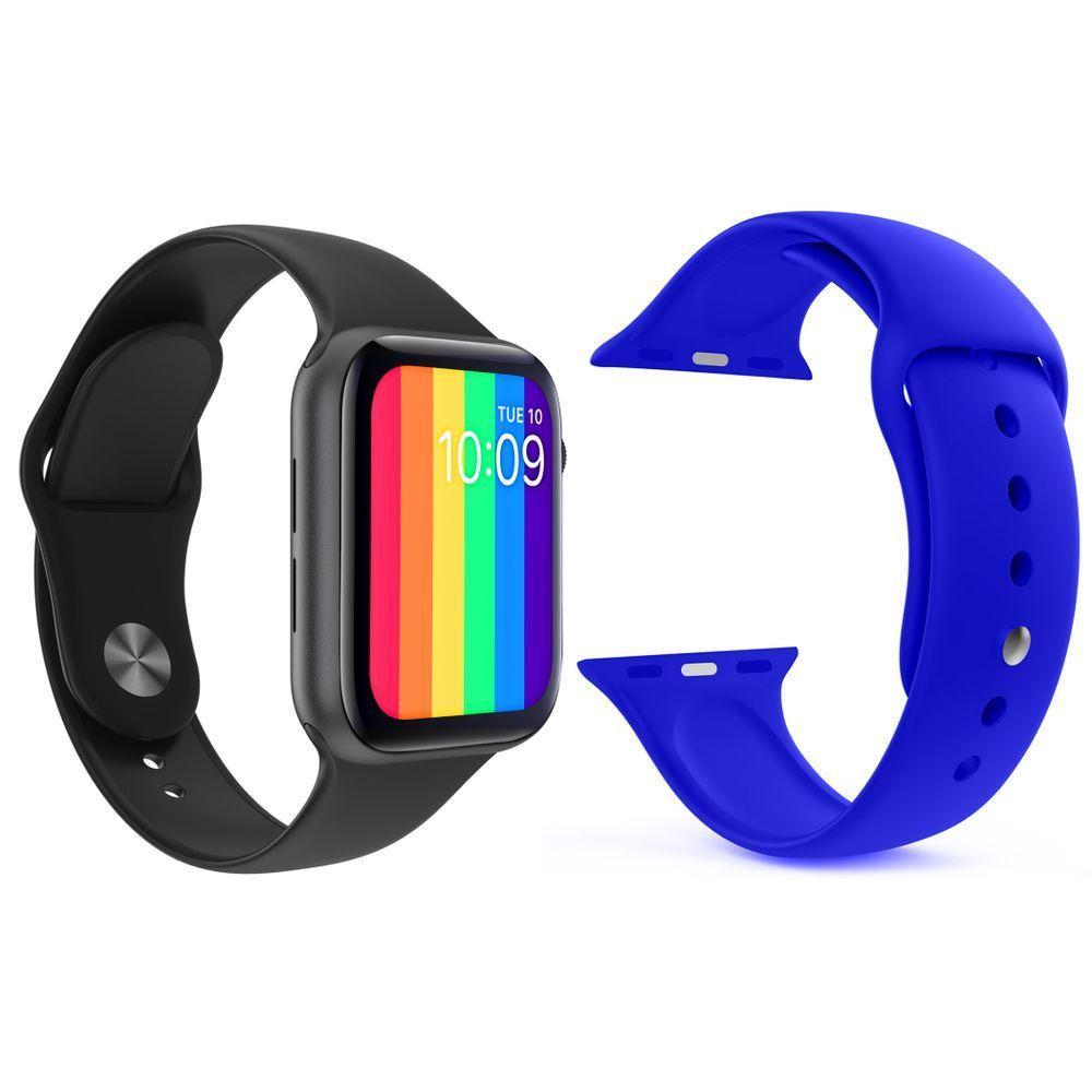 Kit 1 Relógio Smartwatch Iwo12 Lite Preto + 1 Pulseira Azul - 1