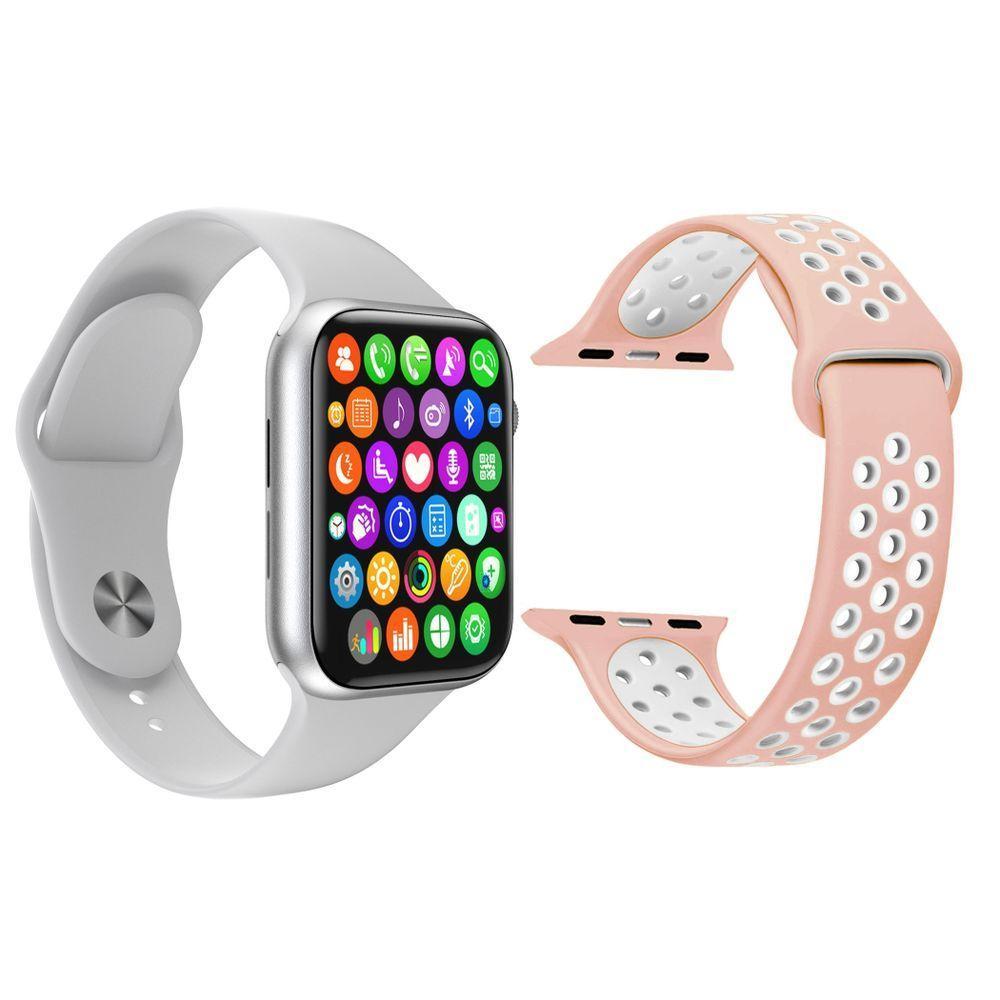 Kit 1 Relógio Smartwatch Branco + 1 Pulseira Rosa - 1