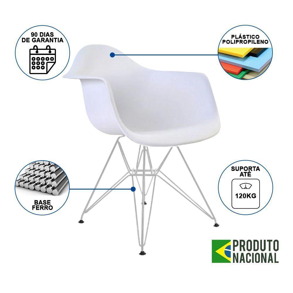 Mesa Jantar Industrial Quadrada Preta 90Cm Base V Com 4 Poltronas Brancas Ferro Branco Cor: Preto - 4