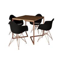 Mesa Jantar Industrial Amêndoa 90Cm Quadrada Base Cobre V C/4 Poltronas Pretas Pés Co Cor: Amendoa - 6