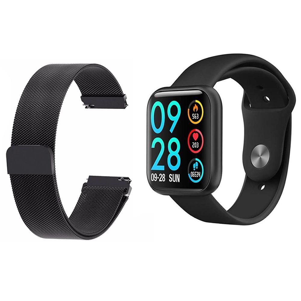 Relógio Smartwatch Preto Monitor Cardíaco Passos +1 Pulseira - 1