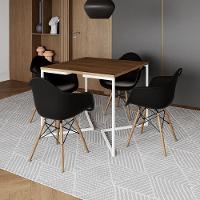 Mesa Jantar Industrial Quadrada 90Cm Amêndoa Base V Ferro Branco C/4 Poltronas Pretas Cor: Amendoa - 1
