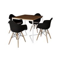 Mesa Jantar Industrial Quadrada 90Cm Amêndoa Base V Ferro Branco C/4 Poltronas Pretas Cor: Amendoa - 6