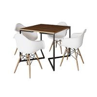 Mesa Jantar Industrial Quadrada Amêndoa 90Cm Base V Ferro Preto C/4 Poltronas Brancas Cor: Amendoa - 10