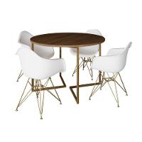Mesa Jantar Industrial Amêndoa 110Cm Redonda Base V C/4 Poltronas Daw Brancas Base Do Cor: Amendoa - 6