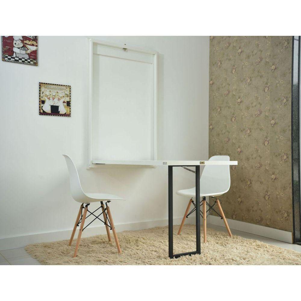 Kit Mesa Dobrável Retrátil 120x75 Branca + 2 Cadeiras Charles Eames Branca - 2
