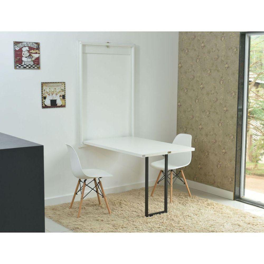 Kit Mesa Dobrável Retrátil 120x75 Branca + 2 Cadeiras Charles Eames Branca - 4