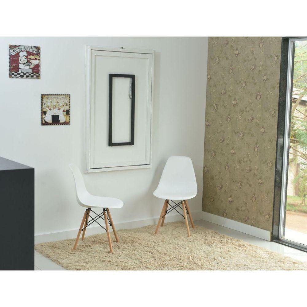 Kit Mesa Dobrável Retrátil 120x75 Branca + 2 Cadeiras Charles Eames Branca - 10
