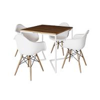 Mesa Jantar Industrial Quadrada 90Cm Amêndoa Base V Ferro Branco C/4 Poltronas Branca Cor: Amendoa - 6