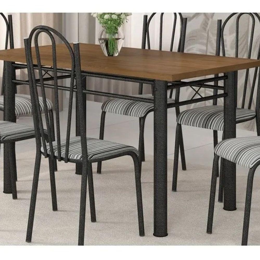 Jogo Mesa 136cm 6 Cadeiras Craqueada Preto Linho - 3