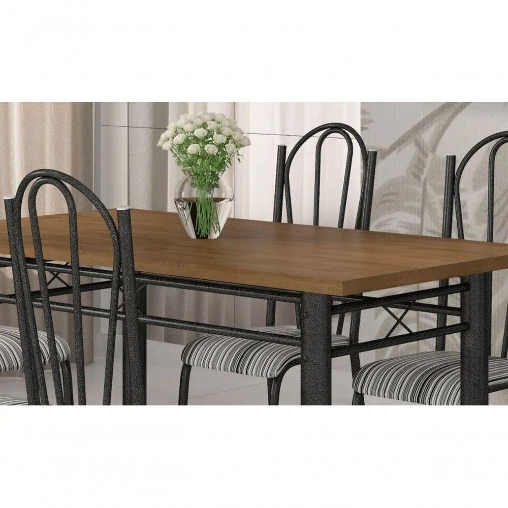 Jogo Mesa 136cm 6 Cadeiras Craqueada Preto Linho - 4