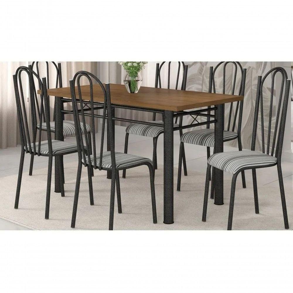 Jogo Mesa 136cm 6 Cadeiras Craqueada Preto Linho - 5