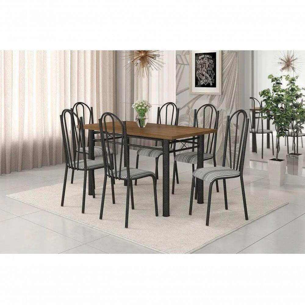 Jogo Mesa 136cm 6 Cadeiras Craqueada Preto Linho - 7