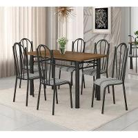 Jogo Mesa 136cm 6 Cadeiras Craqueada Preto Linho - 6