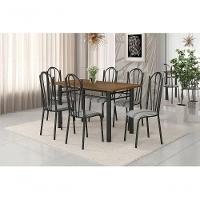 Jogo Mesa 136cm 6 Cadeiras Craqueada Preto Linho - 7