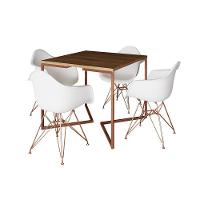 Mesa Jantar Industrial Amêndoa 90Cm Quadrada Base Cobre V C/4 Poltronas Brancas Pés C Cor: Amendoa - 14