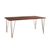 Conjunto De Mesa Clips De Ferro Cobre Tampo Amêndoa 135X75 6 Cadeiras Cobre Assento Branco