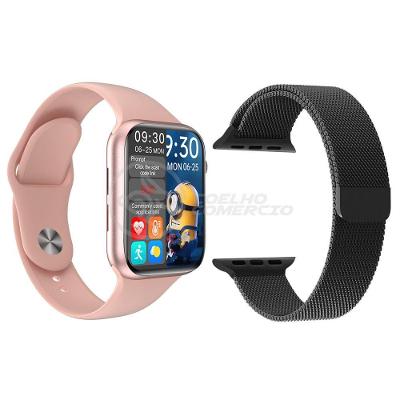 Kit 1 Relógio Smartwatch Iwo Hw16 Rosa +1 Pulseira Aço Preto