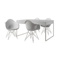 Mesa Jantar Industrial Branca 137X90Cm Com 4 Poltronas Brancas Base Ferro Br Cor: Branco - 6