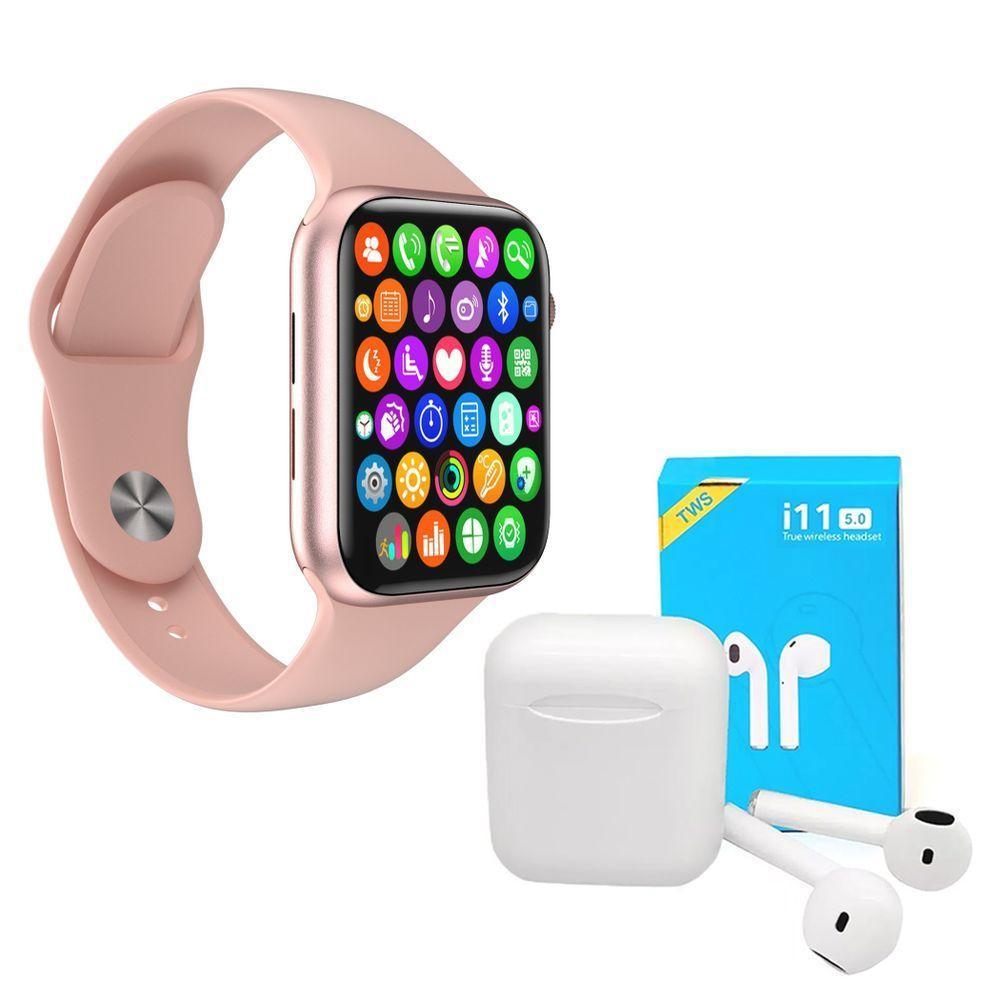 Kit 1 Relógio Smartwatch Iwo 8 Rosa + Fone Bt I11 Pro Tws - 1