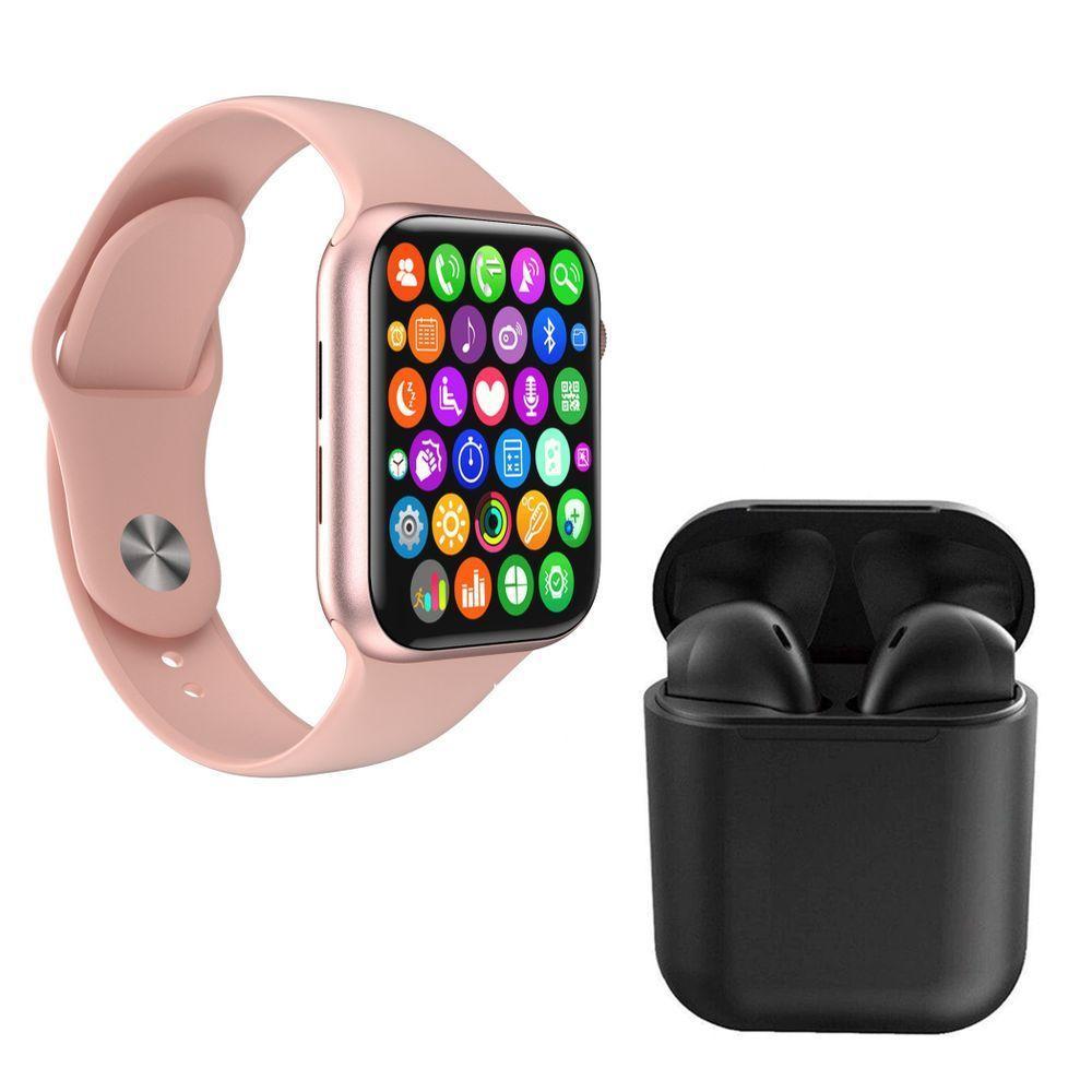 Kit 1 Relógio Smartwatch Rosa +1 Fone Bluetooth Inpods Preto - 1