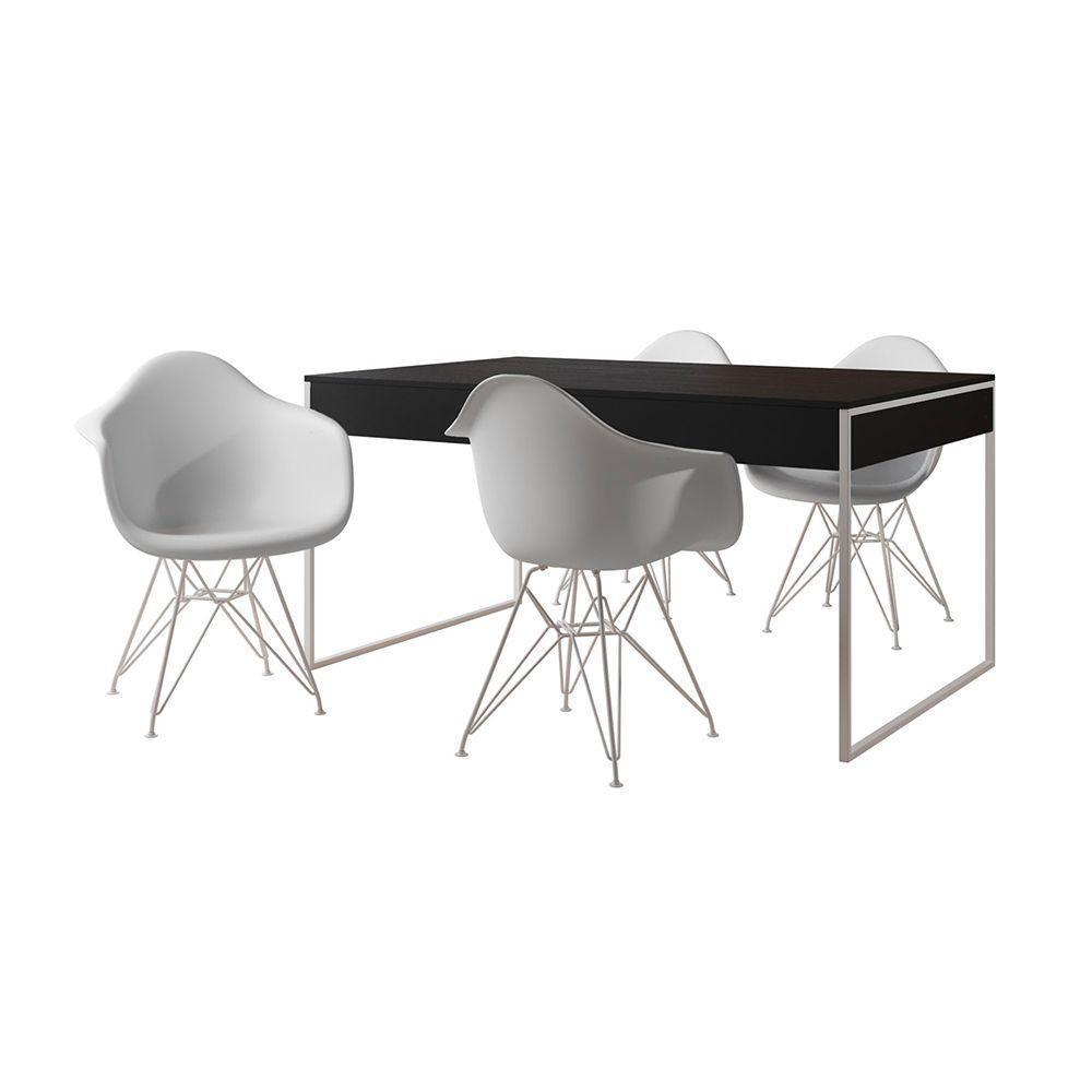 Mesa Jantar Industrial Preta 137X90Cm Com 4 Poltronas Brancas Base Ferro Bra Cor: Preto - 6