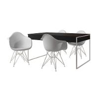 Mesa Jantar Industrial Preta 137X90Cm Com 4 Poltronas Brancas Base Ferro Bra Cor: Preto - 11