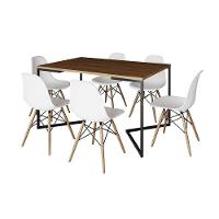 Mesa Jantar Industrial Retangular Amêndoa 137X90Cm Base V Ferro Preto C/6 Cadeiras Branca Ma Amendoa - 6
