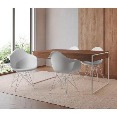 Mesa Jantar Industrial Amêndoa 137X90Cm Com 4 Poltronas Brancas Base Ferro B Cor: Amendoa