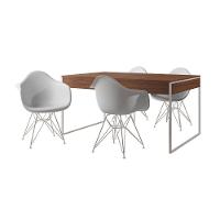 Mesa Jantar Industrial Amêndoa 137X90Cm Com 4 Poltronas Brancas Base Ferro B Cor: Amendoa - 5