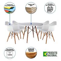 Mesa De Jantar Redonda Em Madeira 110Cm Branca Com 4 Poltronas Brancas Cor: Branco - 6