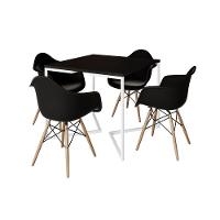 Mesa Jantar Industrial Quadrada 90Cm Preta Base V Ferro Branco Com 4 Poltronas Pretas M Cor: Preto - 6