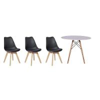 Kit Mesa Jantar Eiffel 120cm Branca + 03 Cadeiras Leda Preta - 1