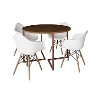 Mesa Jantar Industrial Amêndoa 110Cm Redonda Base V Cobre C/4 Poltronas Brancas Madeira Amendoa - 6