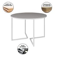 Mesa Jantar Industrial Branca 110Cm Redonda Base V Ferro Branco C/4 Poltronas Pretas Madeir Branco - 5