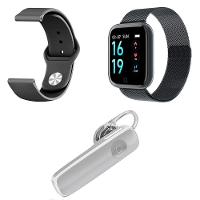 Kit 1 Smartwatch Preto + 1 Pulseira Extra + 1 Headset Branco - 1