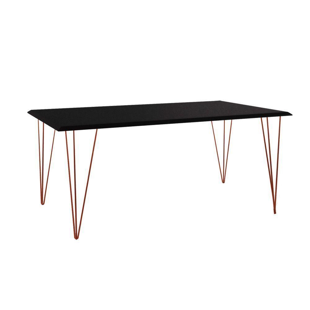 Conjunto De Mesa Clips De Ferro Cobre Tampo Preto 135X75 6 Cadeiras Cobre Assento Preto Cor: Preto - 4