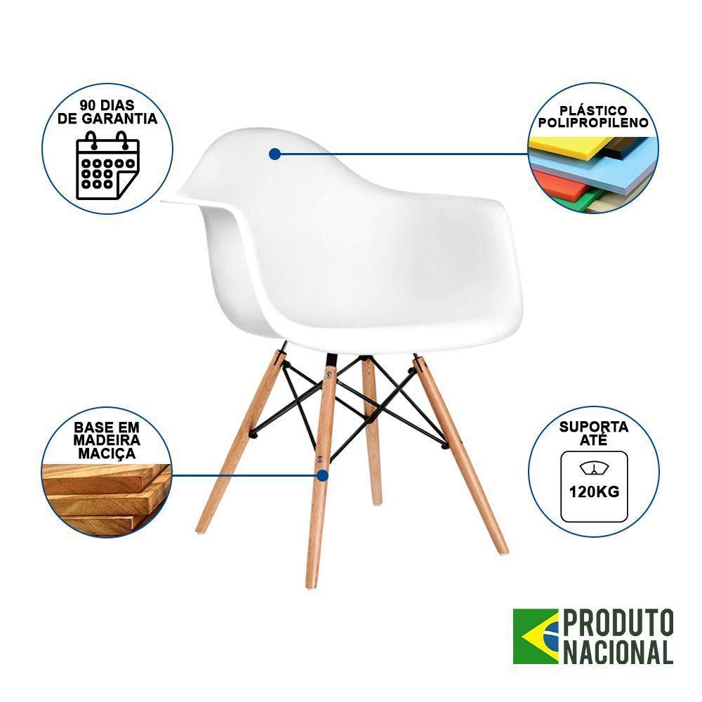 Mesa Jantar Industrial Branca 110Cm Redonda Base V Ferro Preto C/4 Poltronas Brancas Madeir Branco - 4