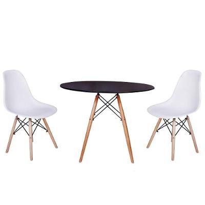 Kit Mesa Jantar Eiffel 120cm Preta com 2 Cadeiras Charles Eames Branca