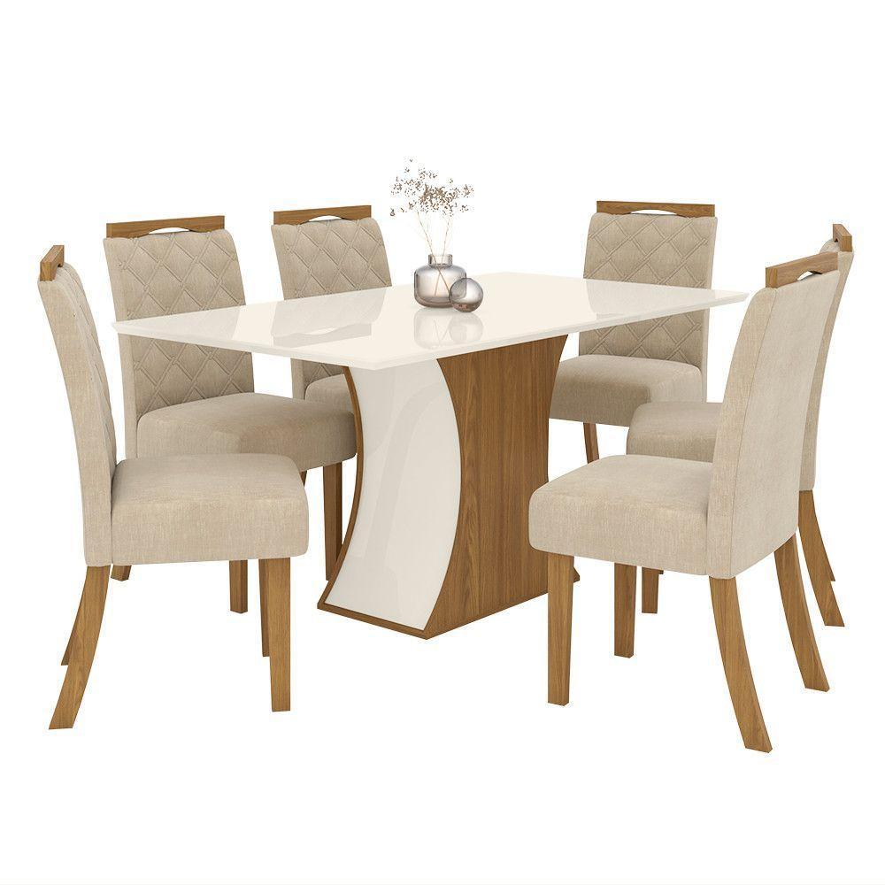 Conjunto Sala Jantar tampo Mdf| Cadeiras Off White C/Nature - 10