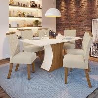 Conjunto Sala Jantar tampo Mdf| Cadeiras Off White C/Nature - 1