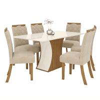 Conjunto Sala Jantar tampo Mdf| Cadeiras Off White C/Nature - 17